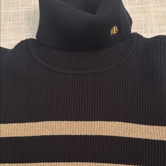 Ralph Lauren Black and Tan Striped Turtleneck Sweater - Picture 3 of 4